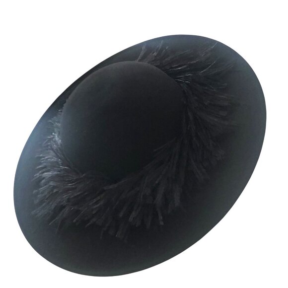 Vintage GEO. W. BOLLMAN Couture Delicate Feather Trim Black Wool Hat